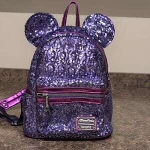 Loungefly Purple Sequin Mickey Ears Backpack
